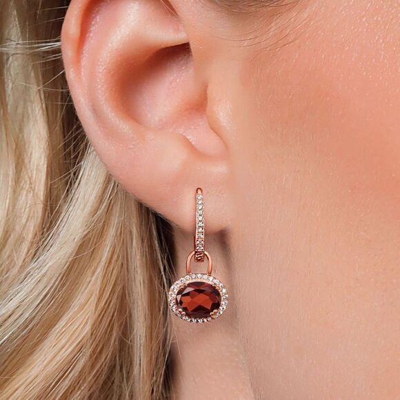 18K Rose Gold 925 with 4.44 Cttw Garnet Oval Dangling French Lock Earrings - Picture 2 of 5